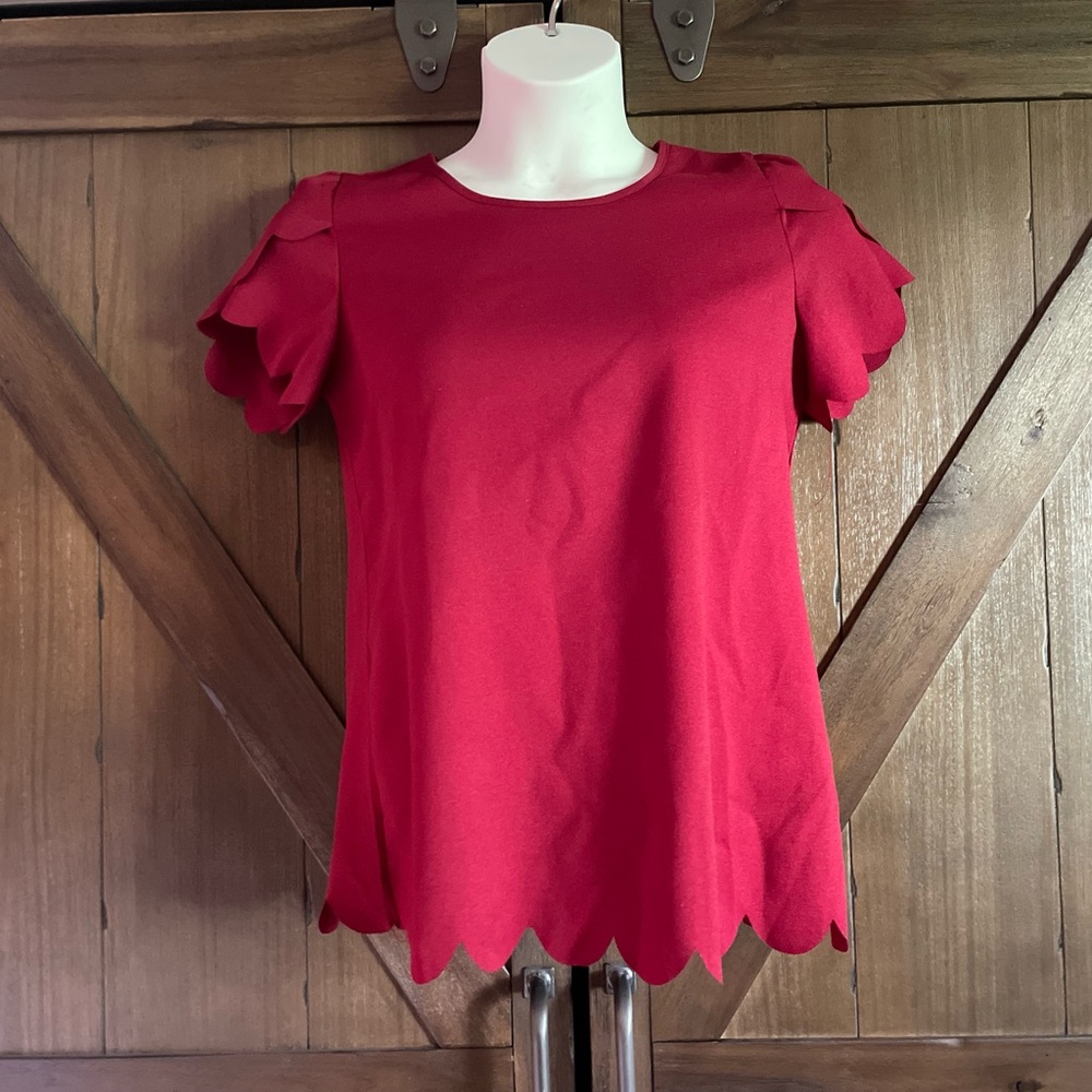 Women’s burgundy/wine colored scalloped blouse